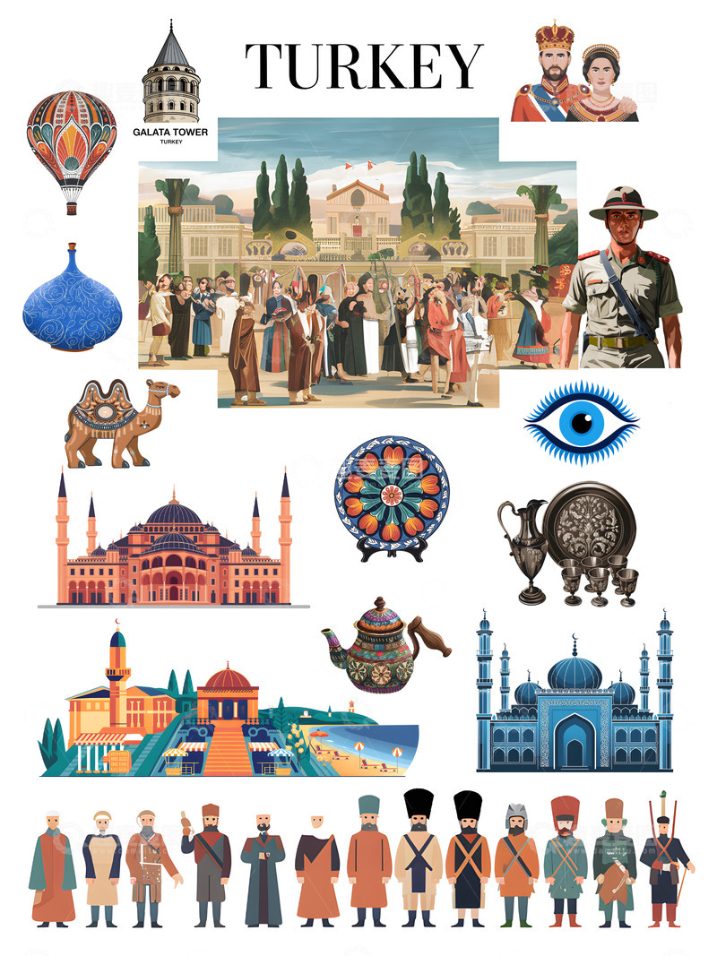 高清大图下载【趣麦麦图】土耳其地标旅游插画素材