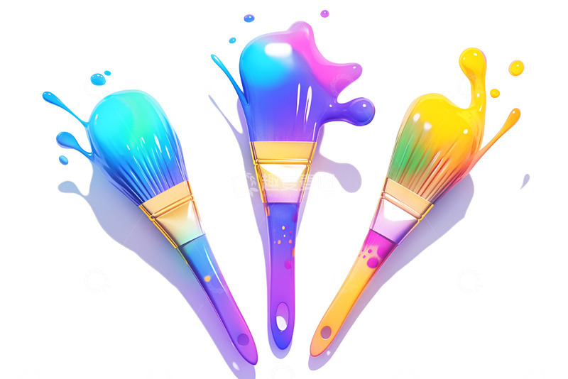 高清大图下载【趣麦麦图】三只粘满颜料的画笔