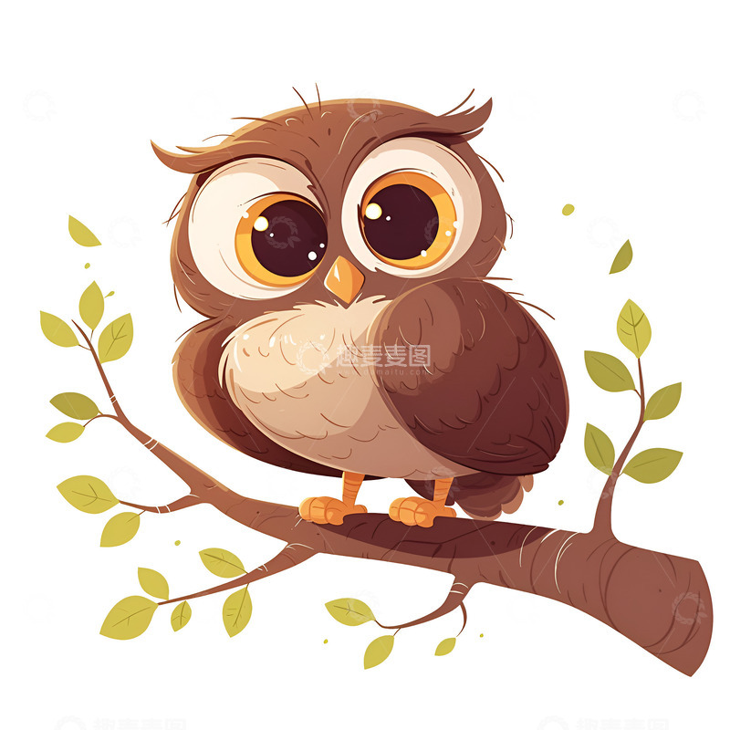 高清大图下载【趣麦麦图】站在树枝上的可爱猫头鹰