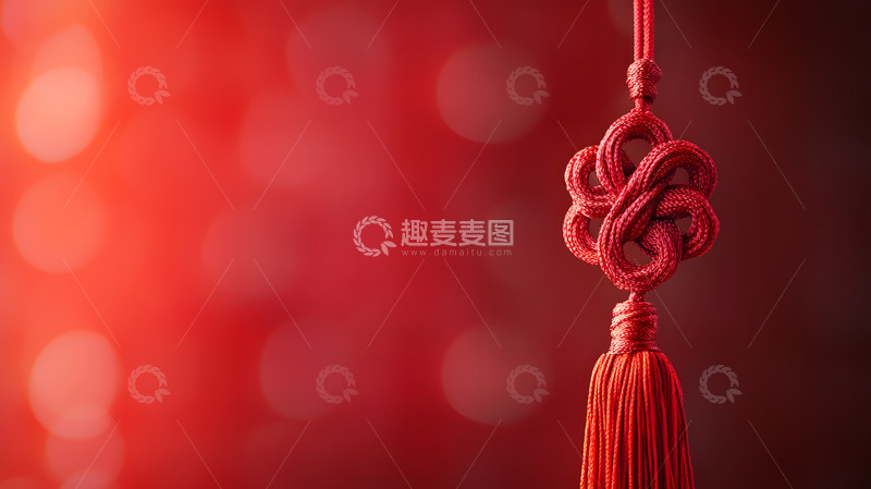 高清大图下载【趣麦麦图】红色背景悬挂中国结春节装饰静物图