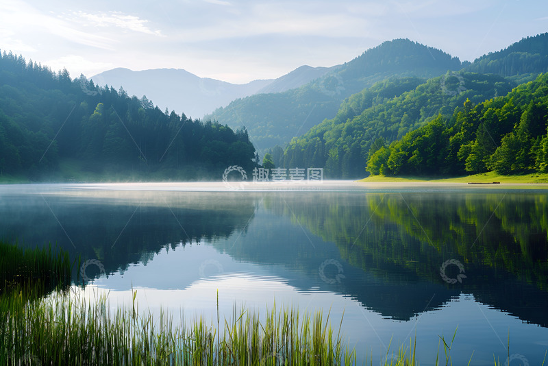 高清大图下载【趣麦麦图】宁静的山中湖泊