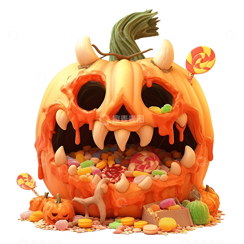 高清大图下载【趣麦麦图】吃糖果的恐怖南瓜头