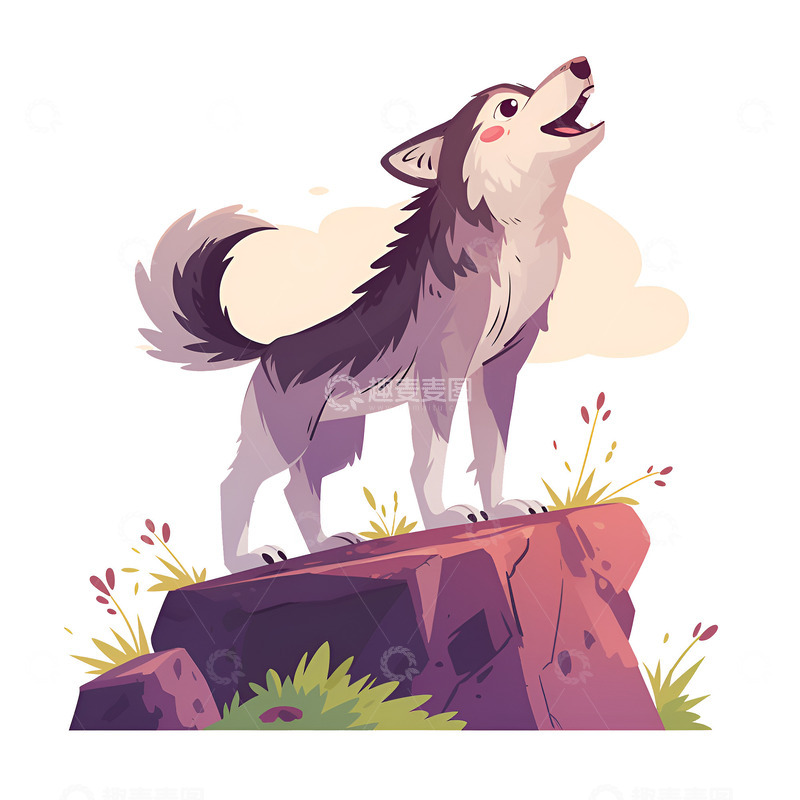 高清大图下载【趣麦麦图】站在石头上嚎叫的野狼