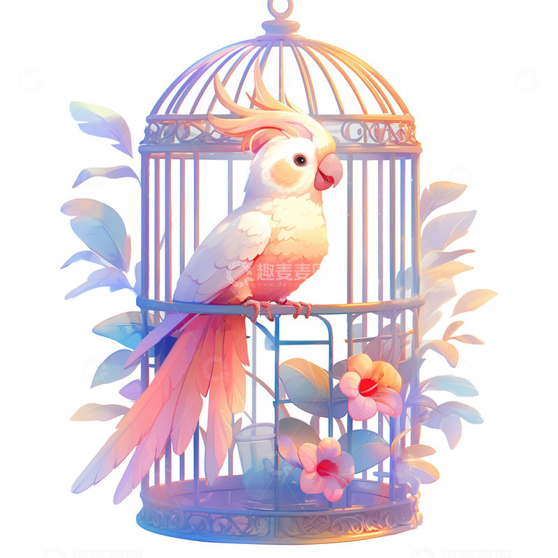高清大图下载【趣麦麦图】站在鸟笼里的鹦鹉