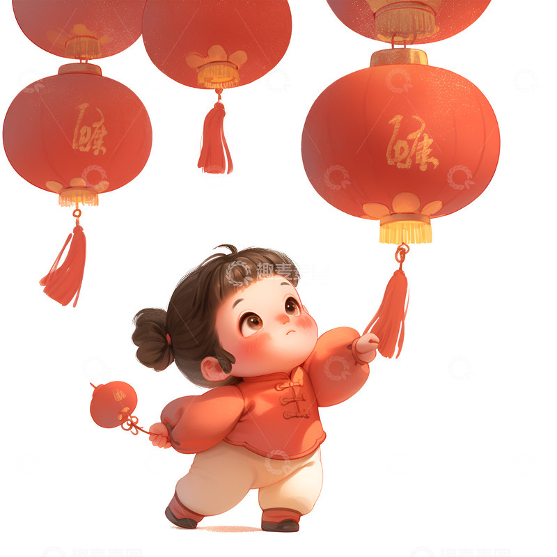 高清大图下载【趣麦麦图】过年看花灯的小孩