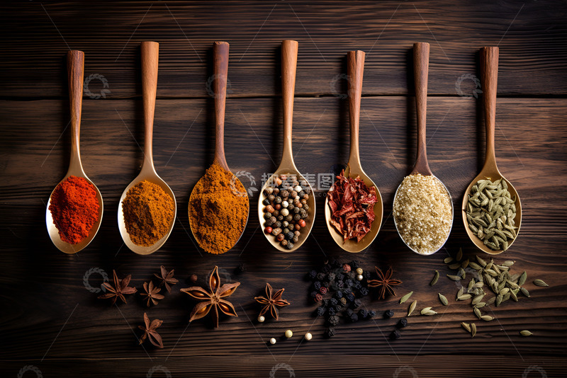 高清大图下载【趣麦麦图】摆放在桌子上的香料