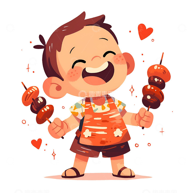 高清大图下载【趣麦麦图】拿着两串烤肉的小孩