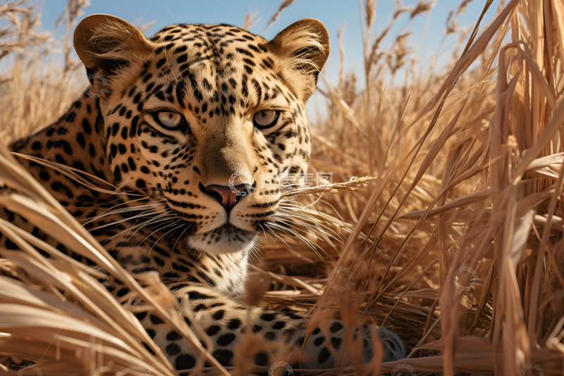 高清大图下载【趣麦麦图】枯草丛里的豹子