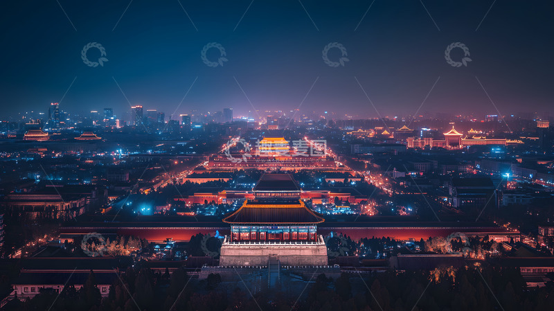 故宫夜景全景图城市灯光与古建筑