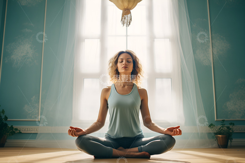 高清大图下载【趣麦麦图】室内练习瑜伽的女士