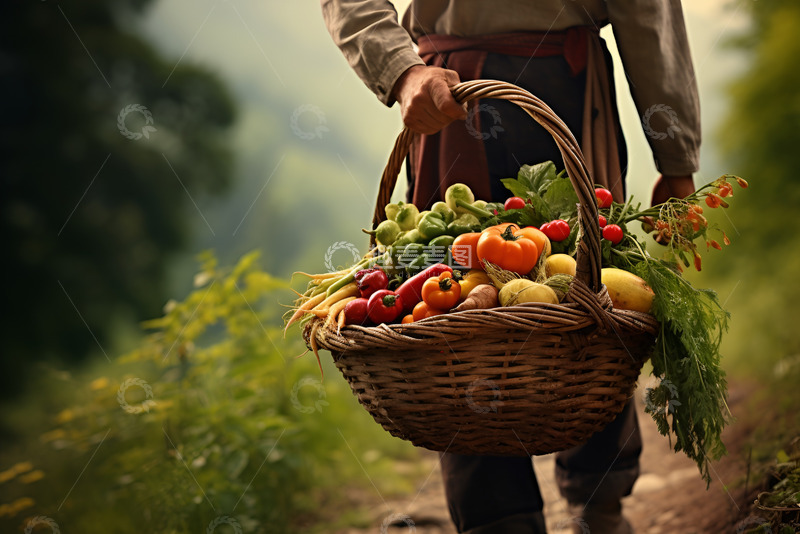 高清大图下载【趣麦麦图】提着一篮子蔬菜的农民