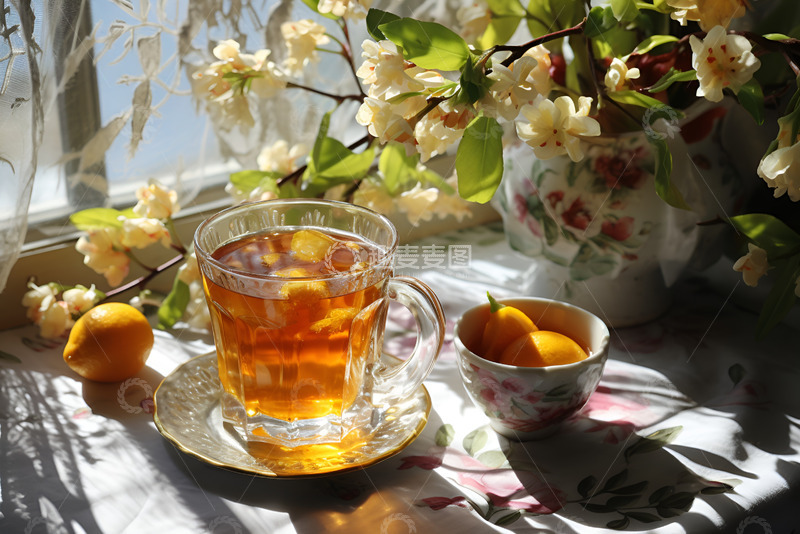 高清大图下载【趣麦麦图】放在窗边的柠檬养生茶