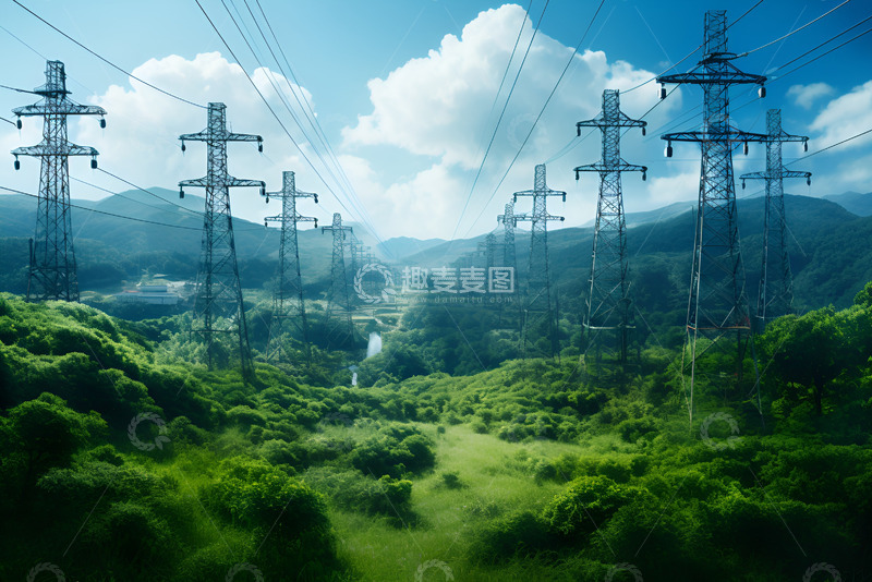 高清大图下载【趣麦麦图】旷野里的高压电线