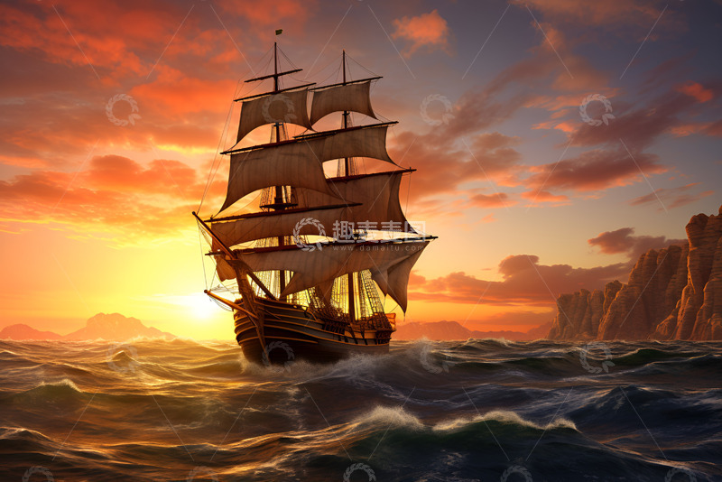 高清大图下载【趣麦麦图】海上行驶的帆船