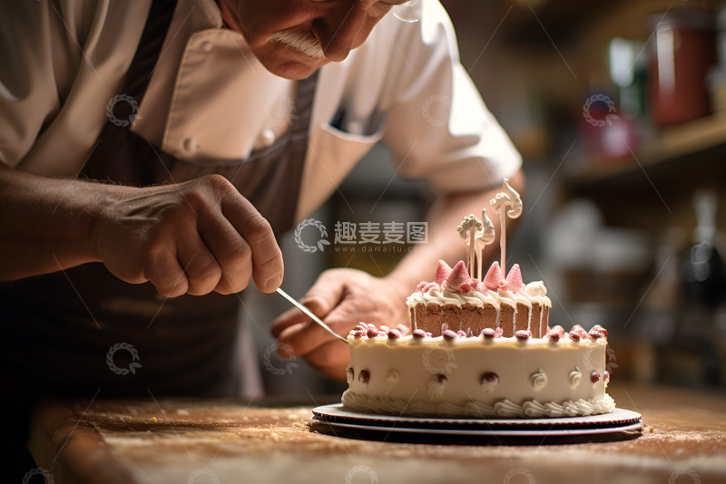 高清大图下载【趣麦麦图】装饰蛋糕的厨师