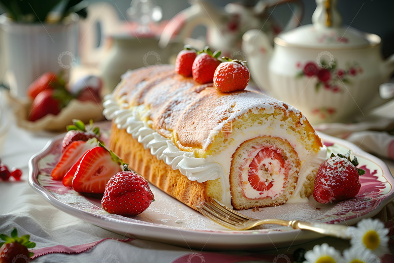 高清大图下载【趣麦麦图】草莓奶油蛋糕卷