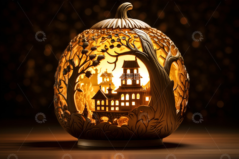 高清大图下载【趣麦麦图】精美的南瓜刻灯