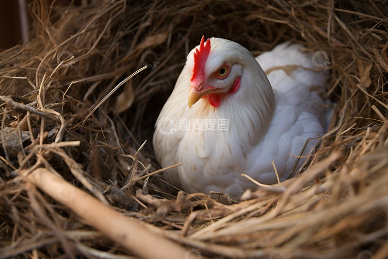 高清大图下载【趣麦麦图】鸡窝里面孵蛋的母鸡