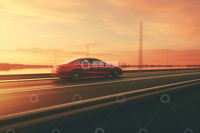 高清大图下载【趣麦麦图】公路上行驶的红色汽车