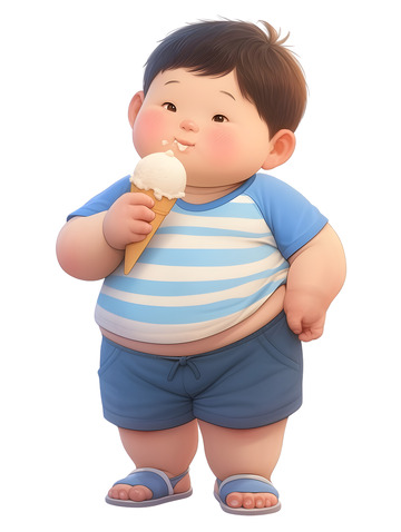 小胖子吃冰淇淋美味