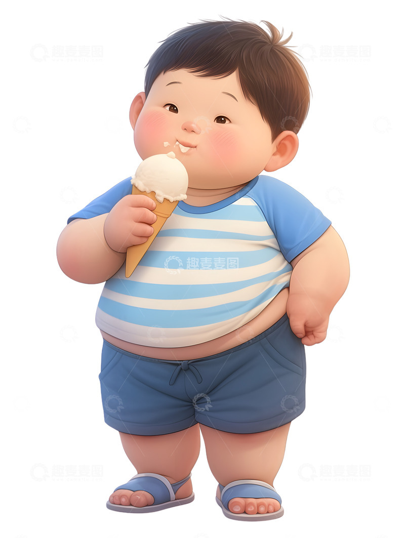 高清大图下载【趣麦麦图】小胖子吃冰淇淋美味