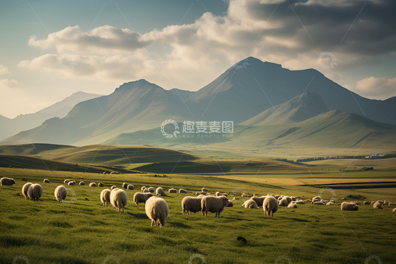 高清大图下载【趣麦麦图】草原上吃草的羊群