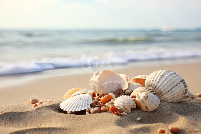高清大图下载【趣麦麦图】沙滩边的贝壳