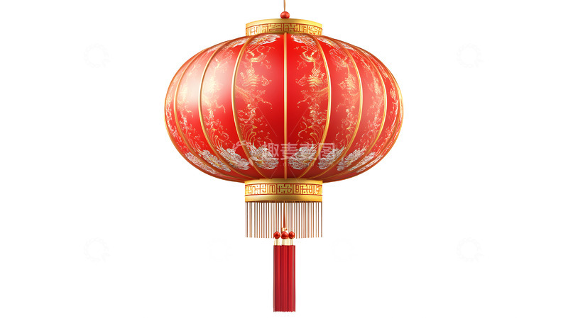 高清大图下载【趣麦麦图】金色花纹装饰的红色中国传统灯笼