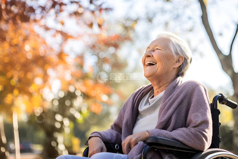 高清大图下载【趣麦麦图】公园里坐在轮椅上的老人