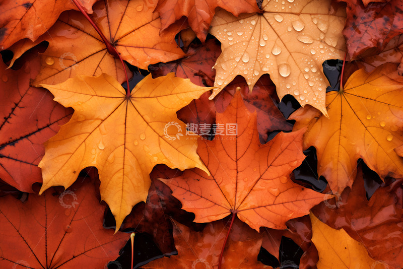 高清大图下载【趣麦麦图】地面上火红的枫叶