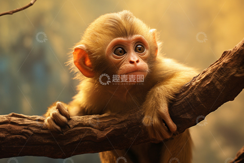 高清大图下载【趣麦麦图】挂在树枝上的猴子