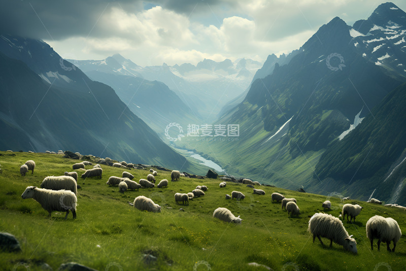高清大图下载【趣麦麦图】高坡上吃草的羊群