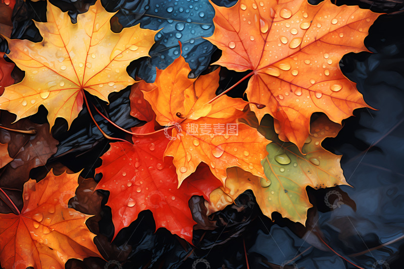 高清大图下载【趣麦麦图】落在水塘边的枫叶