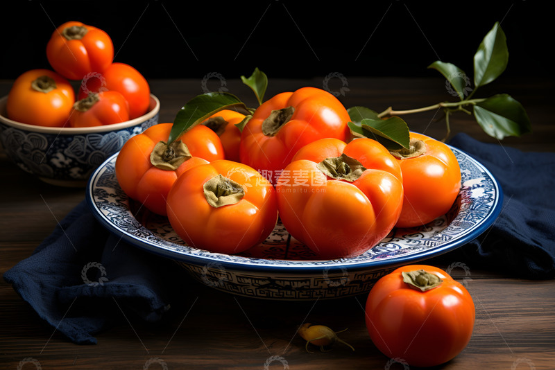 高清大图下载【趣麦麦图】放在桌面的柿子