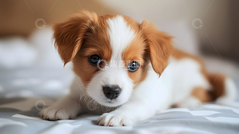 高清大图下载【趣麦麦图】小狗躺在床上的可爱宠物特写摄影图