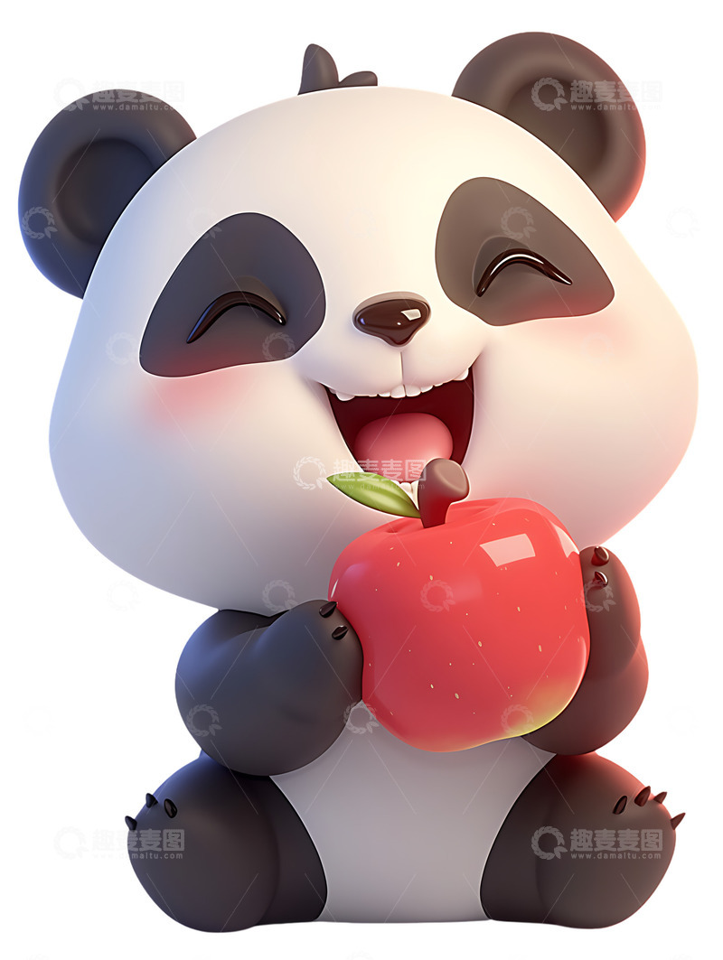 高清大图下载【趣麦麦图】熊猫吃苹果美味