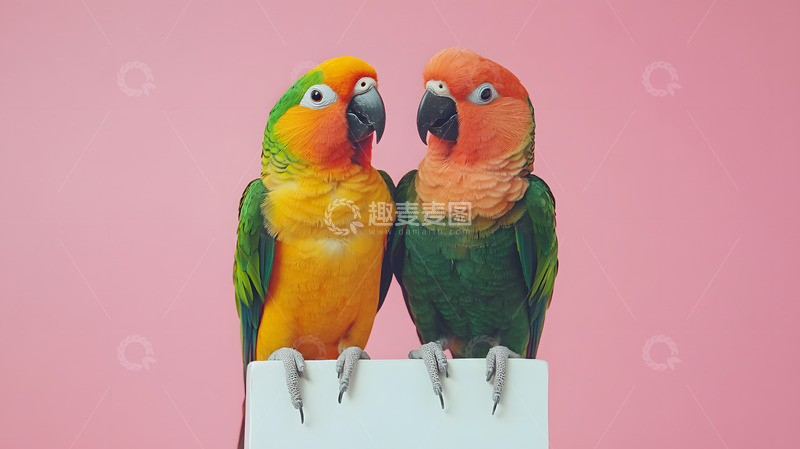 高清大图下载【趣麦麦图】两只鹦鹉依偎在一起