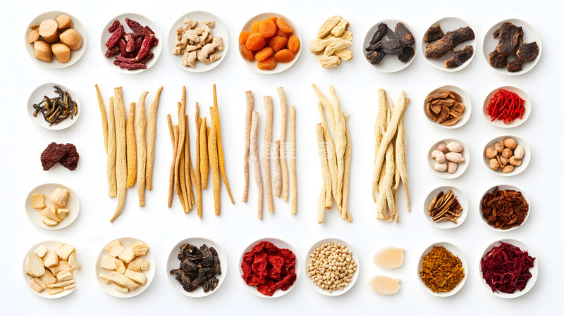 高清大图下载【趣麦麦图】中药材药膳原料平铺展示养生滋补组合