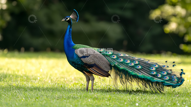 高清大图下载【趣麦麦图】草地上的印度蓝孔雀
