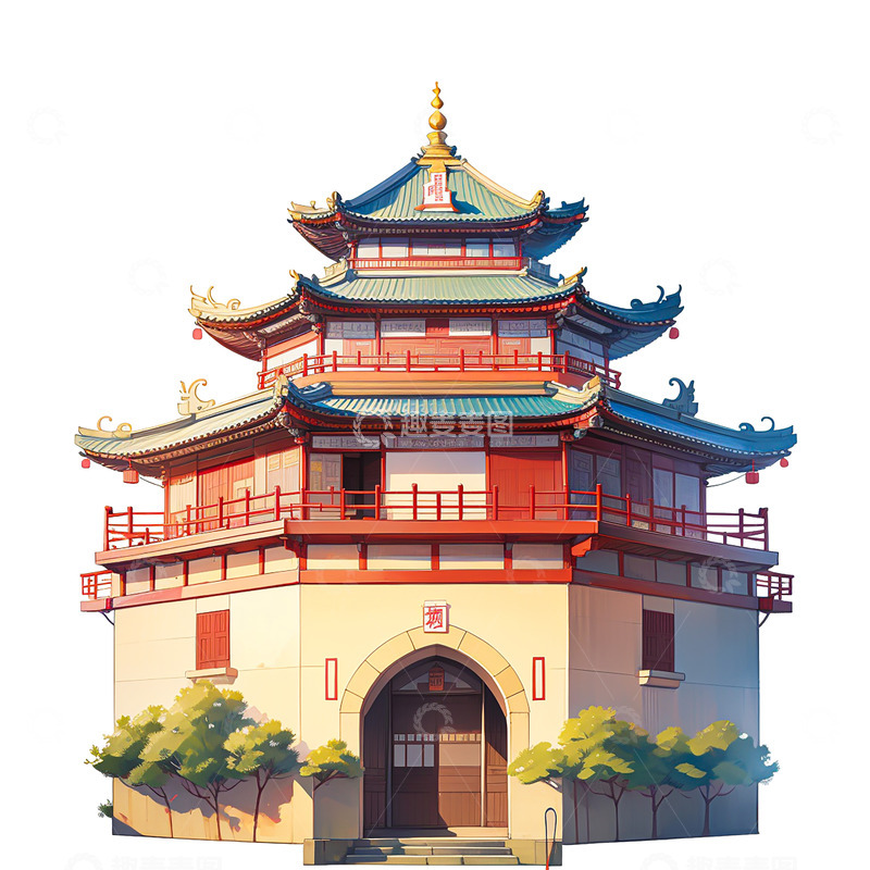 高清大图下载【趣麦麦图】中式建筑阁楼中国风免扣元素