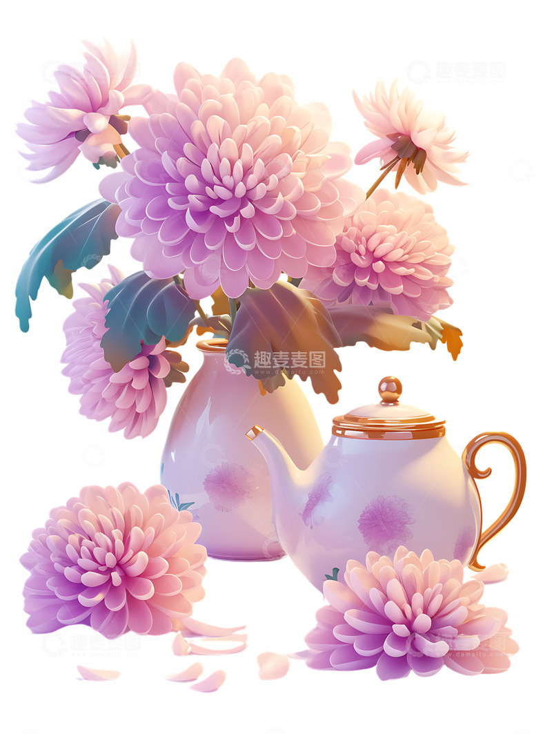 高清大图下载【趣麦麦图】菊花喝茶茶叶