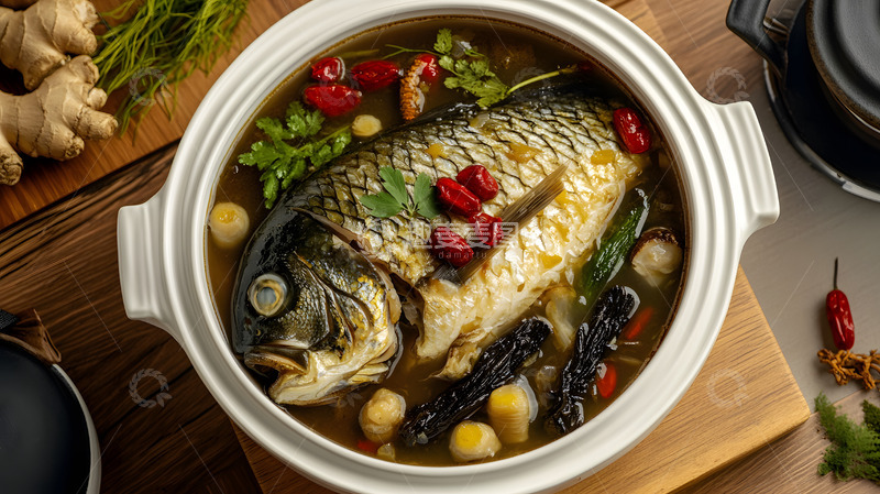 高清大图下载【趣麦麦图】红枣枸杞鲫鱼汤滋补养生药膳鱼汤