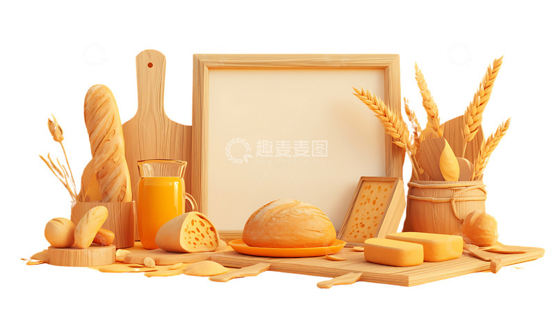 高清大图下载【趣麦麦图】卡通面包展板3D