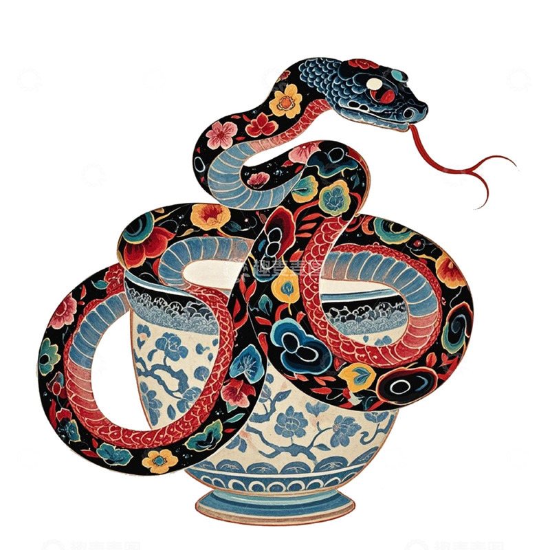 高清大图下载【趣麦麦图】中国蛇板画风格卡通蛇素材