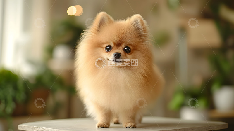 高清大图下载【趣麦麦图】室内温馨环境下的博美犬宠物特写摄影图