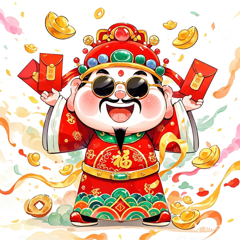 高清大图下载【趣麦麦图】卡通俏皮国潮风财神爷素材