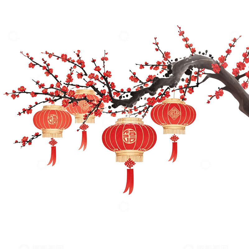 高清大图下载【趣麦麦图】国风水墨风梅花灯笼素材