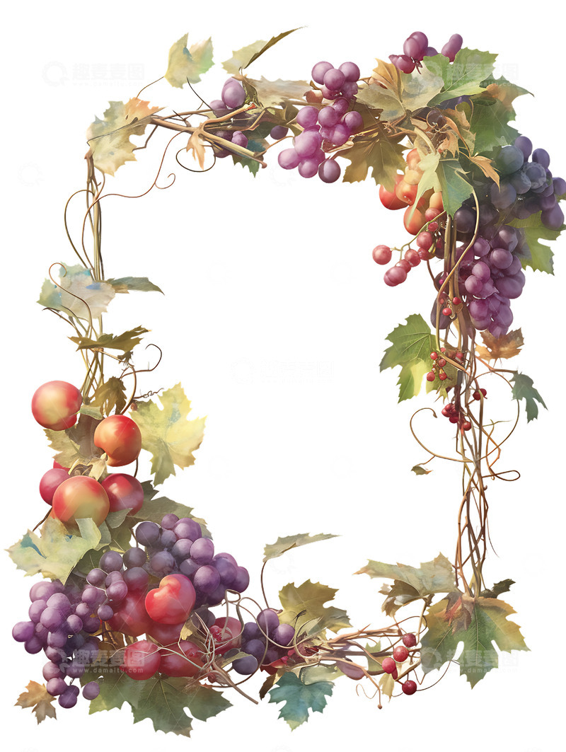 高清大图下载【趣麦麦图】葡萄边框卡通