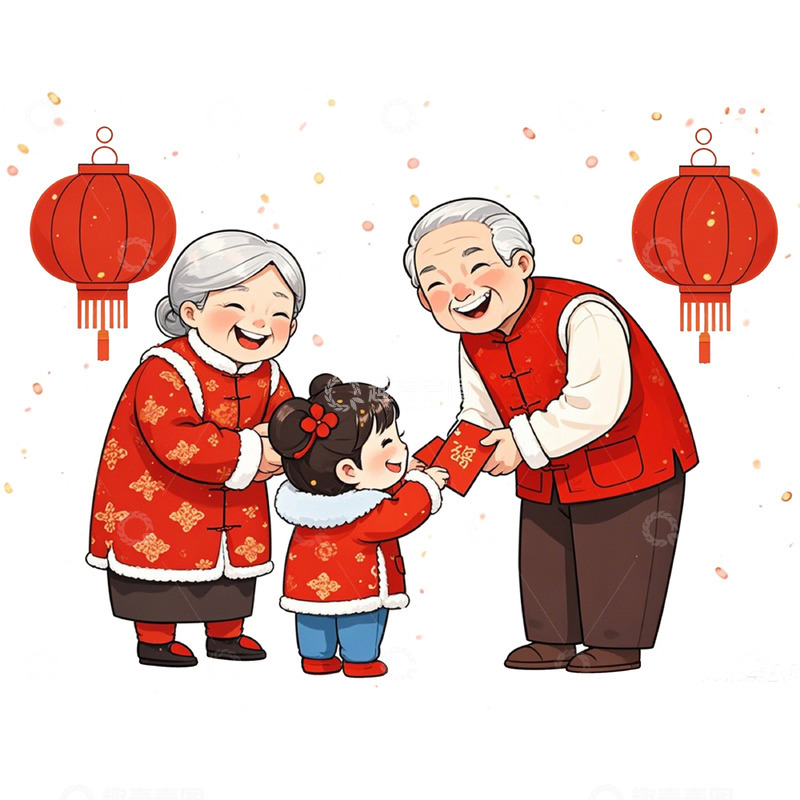 高清大图下载【趣麦麦图】春节拜年压岁钱卡通插画素材