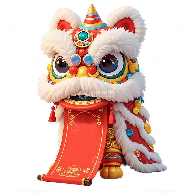 高清大图下载【趣麦麦图】醒狮卷轴3D卡通素材